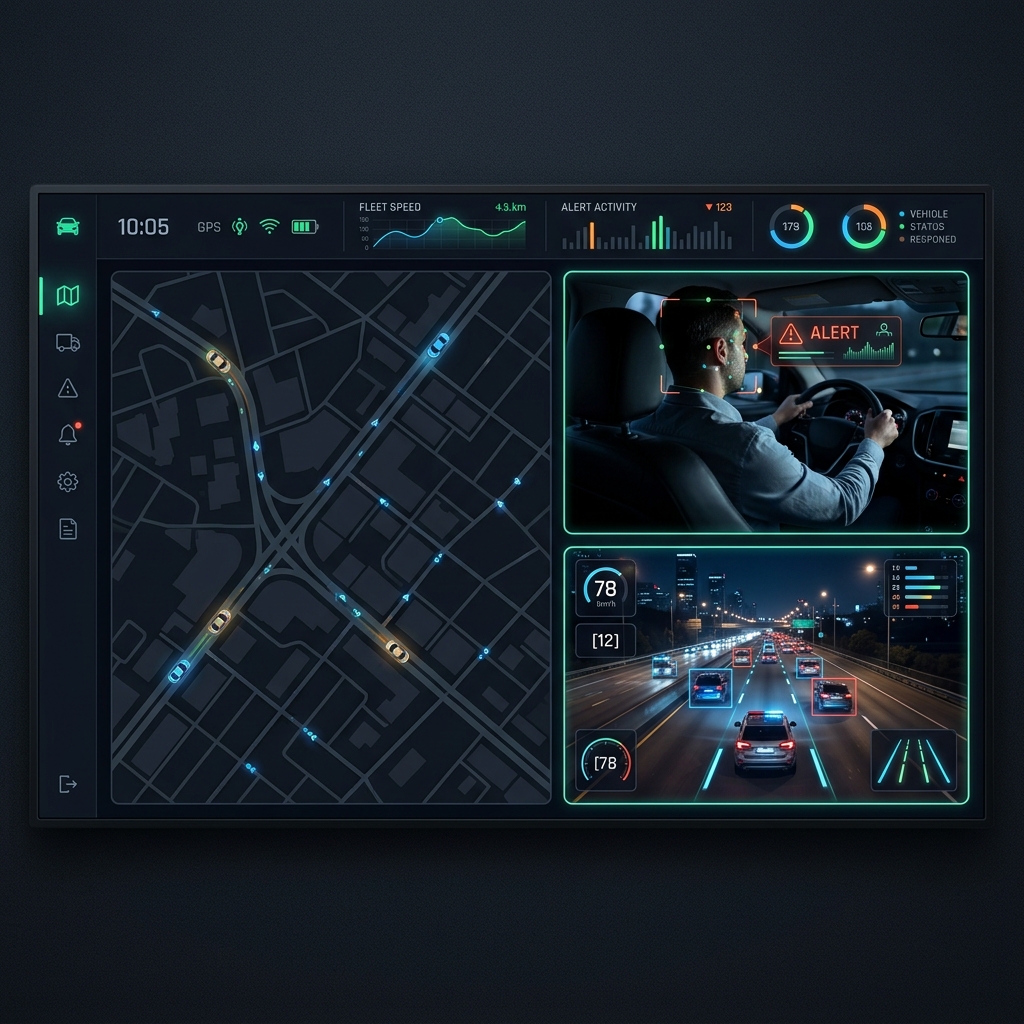 In-Vehicle Camera and GPS Monitoring Dashboard Mockup
